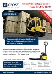 promotion transpalette électrique gratuit à l&rsquo;achat d&rsquo;un UT de stock